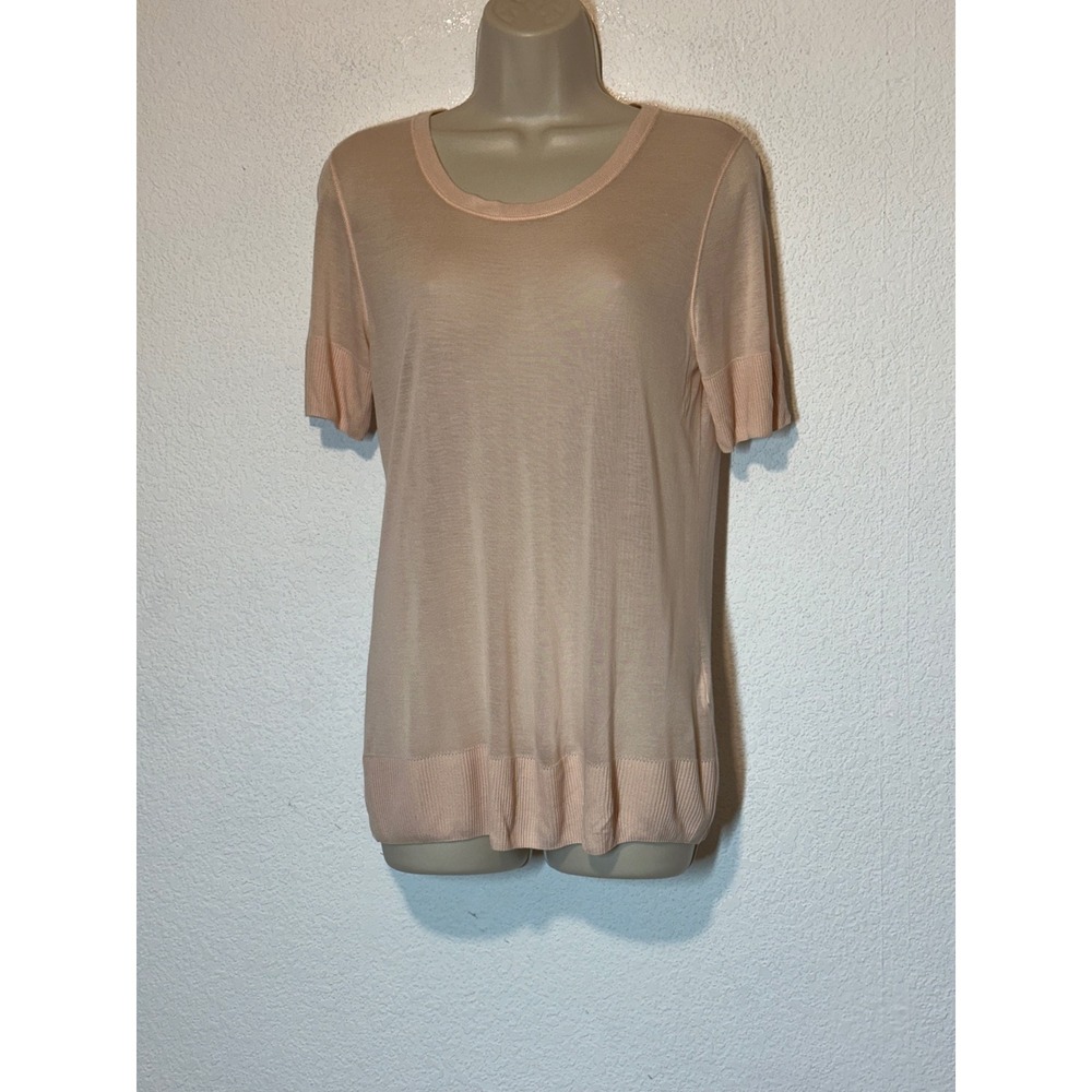 Reiss Louis Pale Pink Modal Knit Short Sleeve Top Size L Portugal LT 45.1.183.03